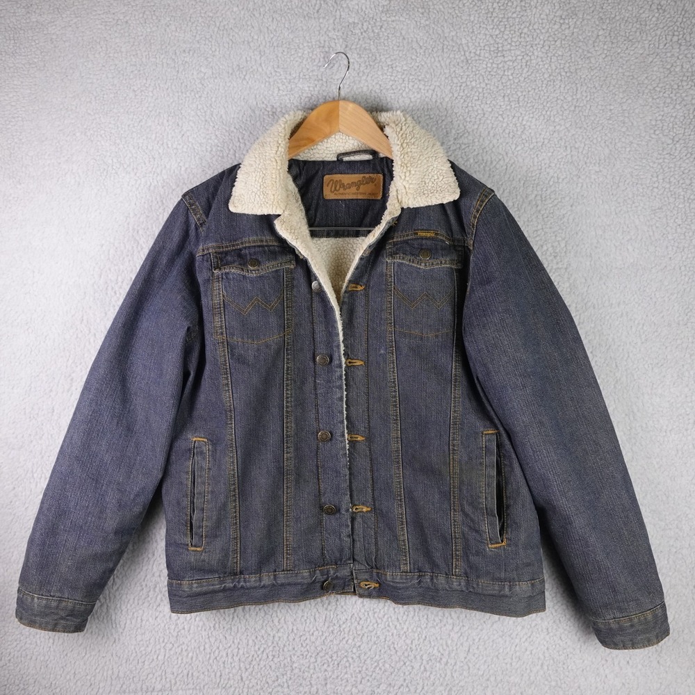 Vintage Wrangler Mens Sherpa Lined Denim Trucker Jacket‎ Blue Western XL M-159